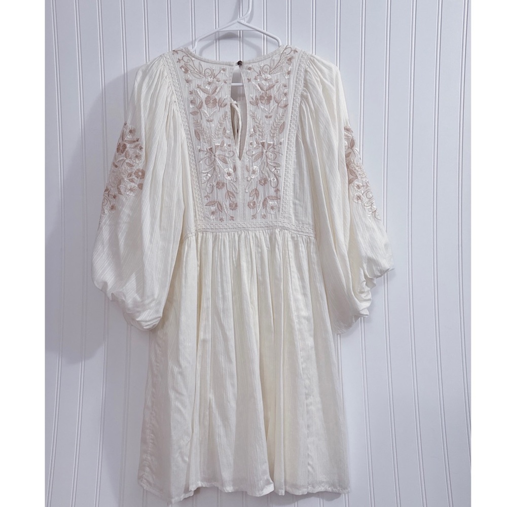 Anthropologie Viveka Embroidered Lace Puff Sleeve Mini Dress In Ivory White NWT - Picture 7 of 13